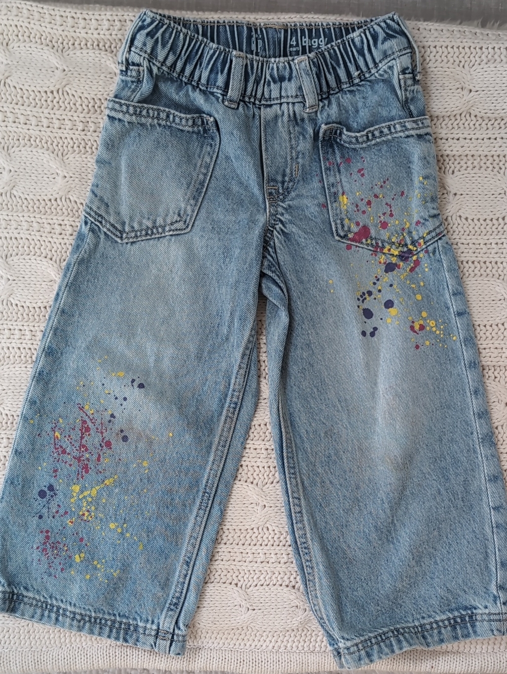 GAP Light Blue Denim Jeans Size T4 with Multicolor Paint Splatter